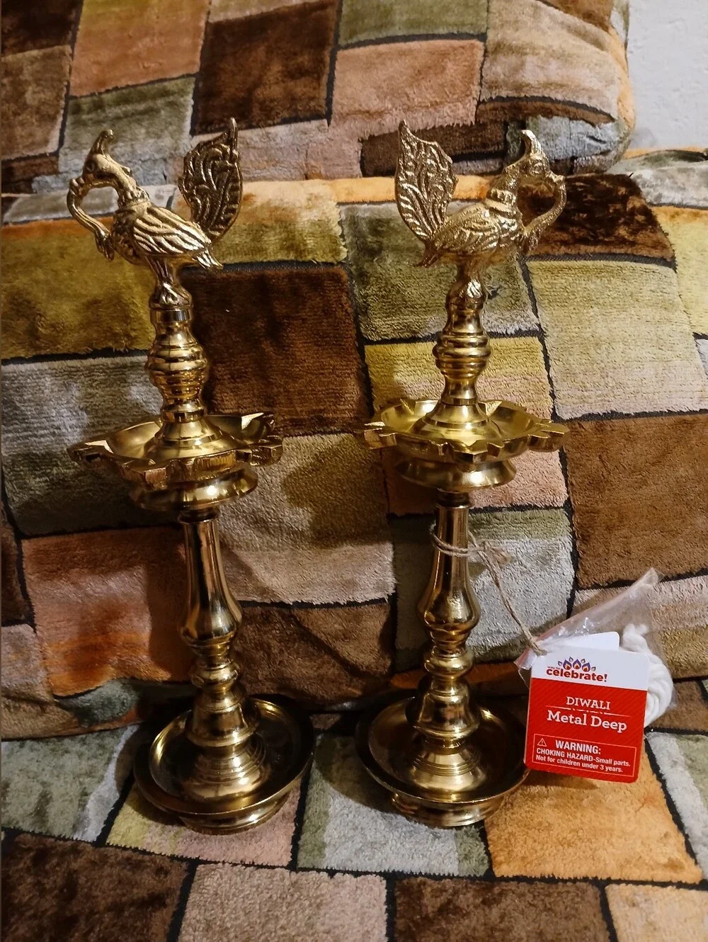 Sided Brass Sangu Chakra Kuthu Vilakku, Brass Oil Lamp, Diya for Pooja, Perumal